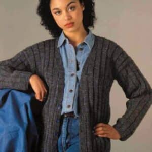 Lisa F Vintage 8ply Neck Ribbed Cardigan