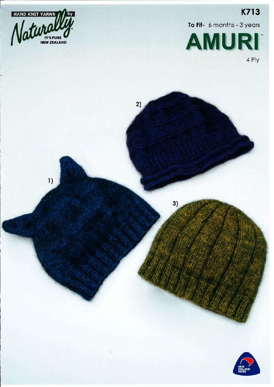 Naturally K713 4ply Hats x3