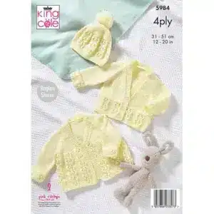 King Cole 4ply Matinee Jacket, Cardigan & Hat